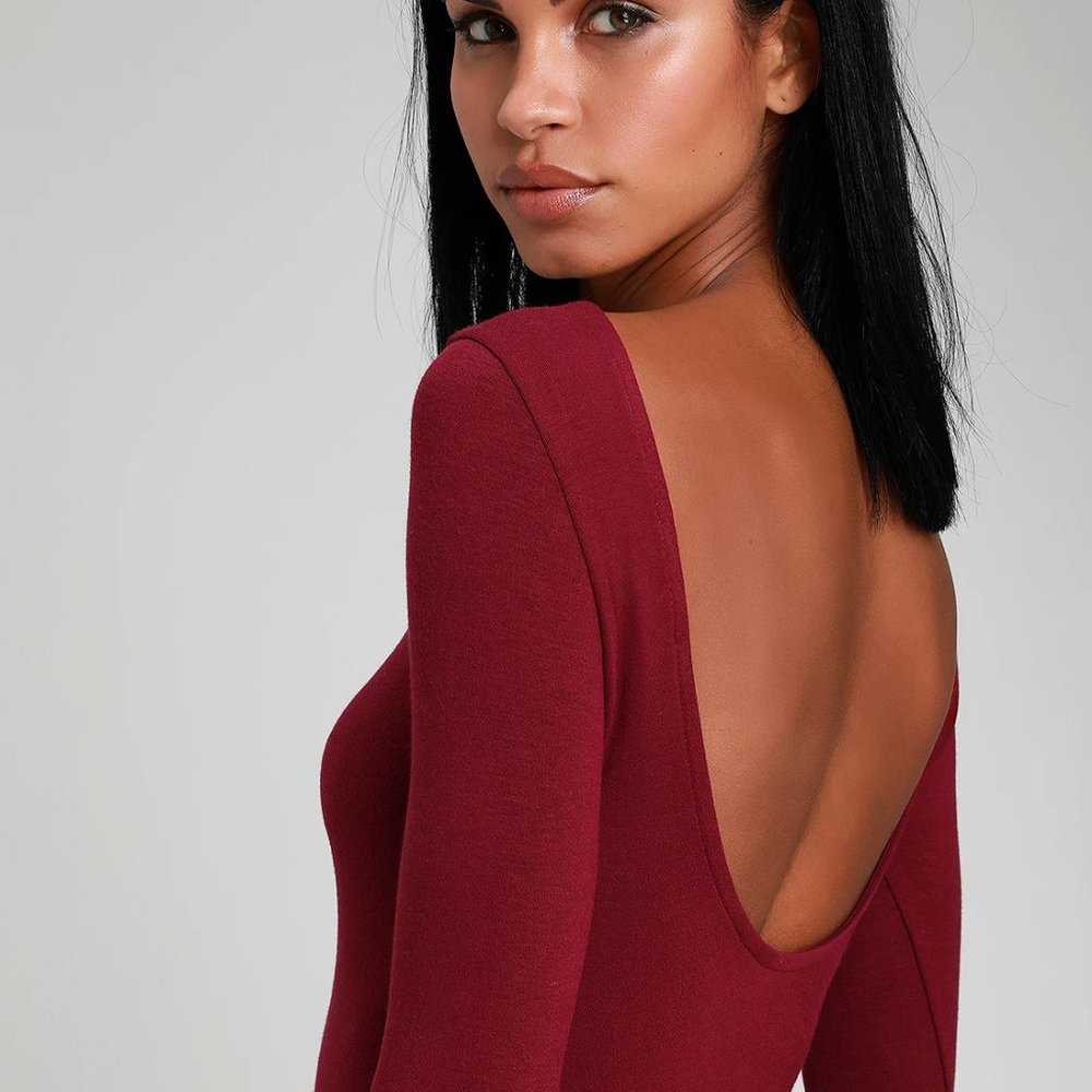 Burgundy Long Sleeve Scoop Back Bodysuit
